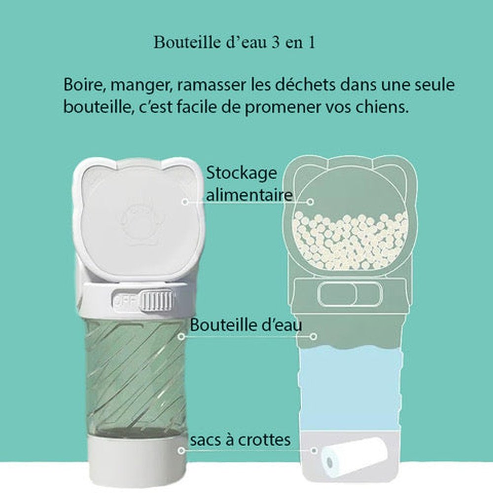 Bouteille d'eau portable pour chien 3en1